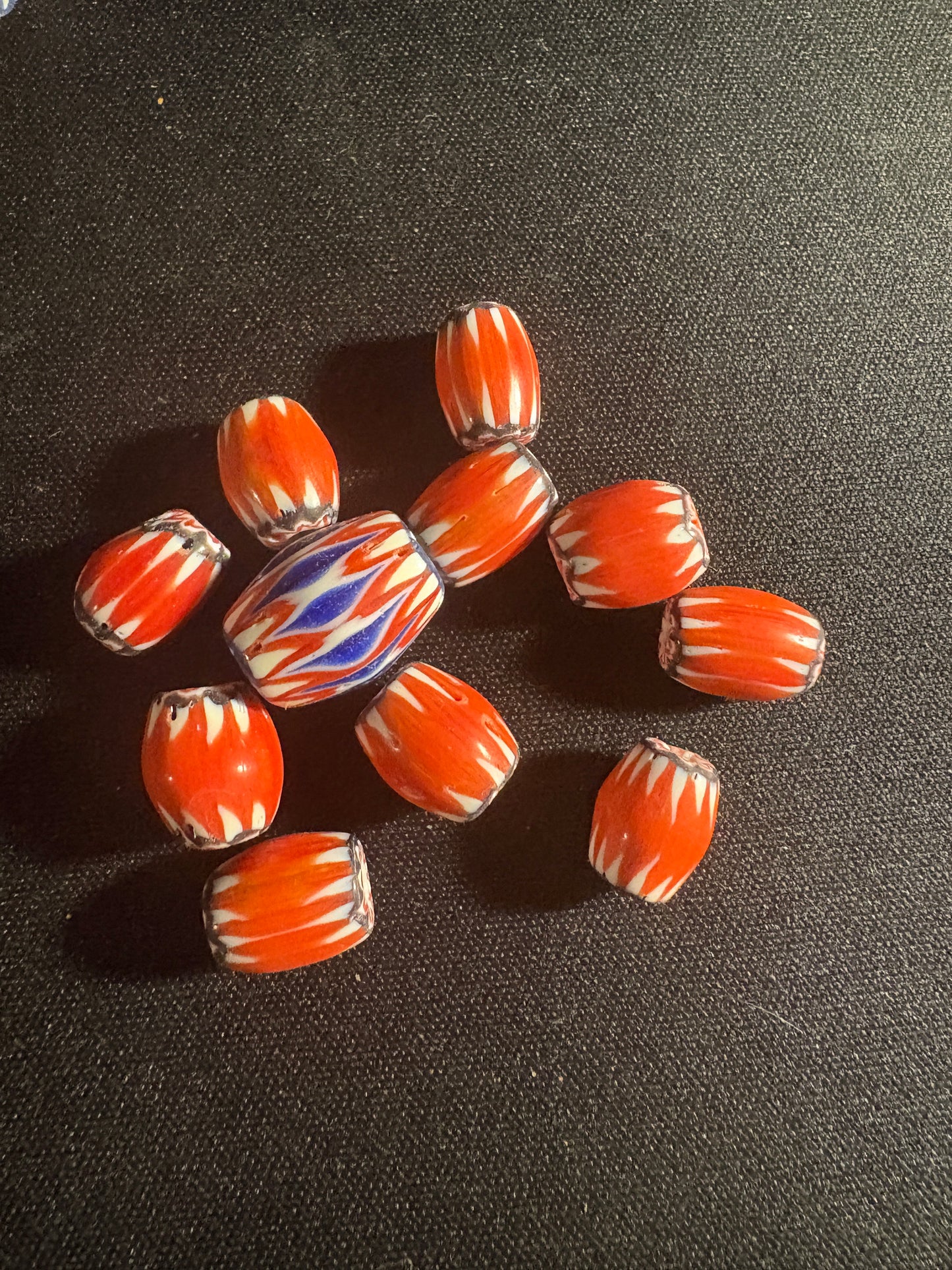 11 Red Chevron oval glass beads (S10)