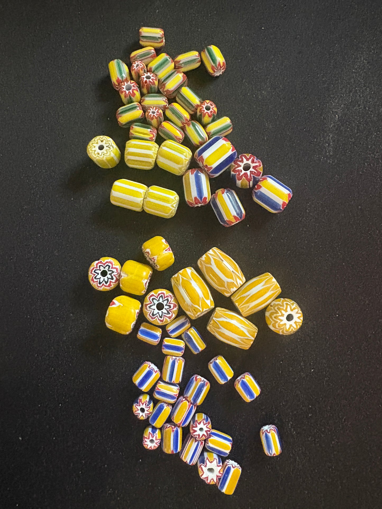 LOT - Chevron glass beads -60 Yellow Native American Beads 8-20mm (S11)
