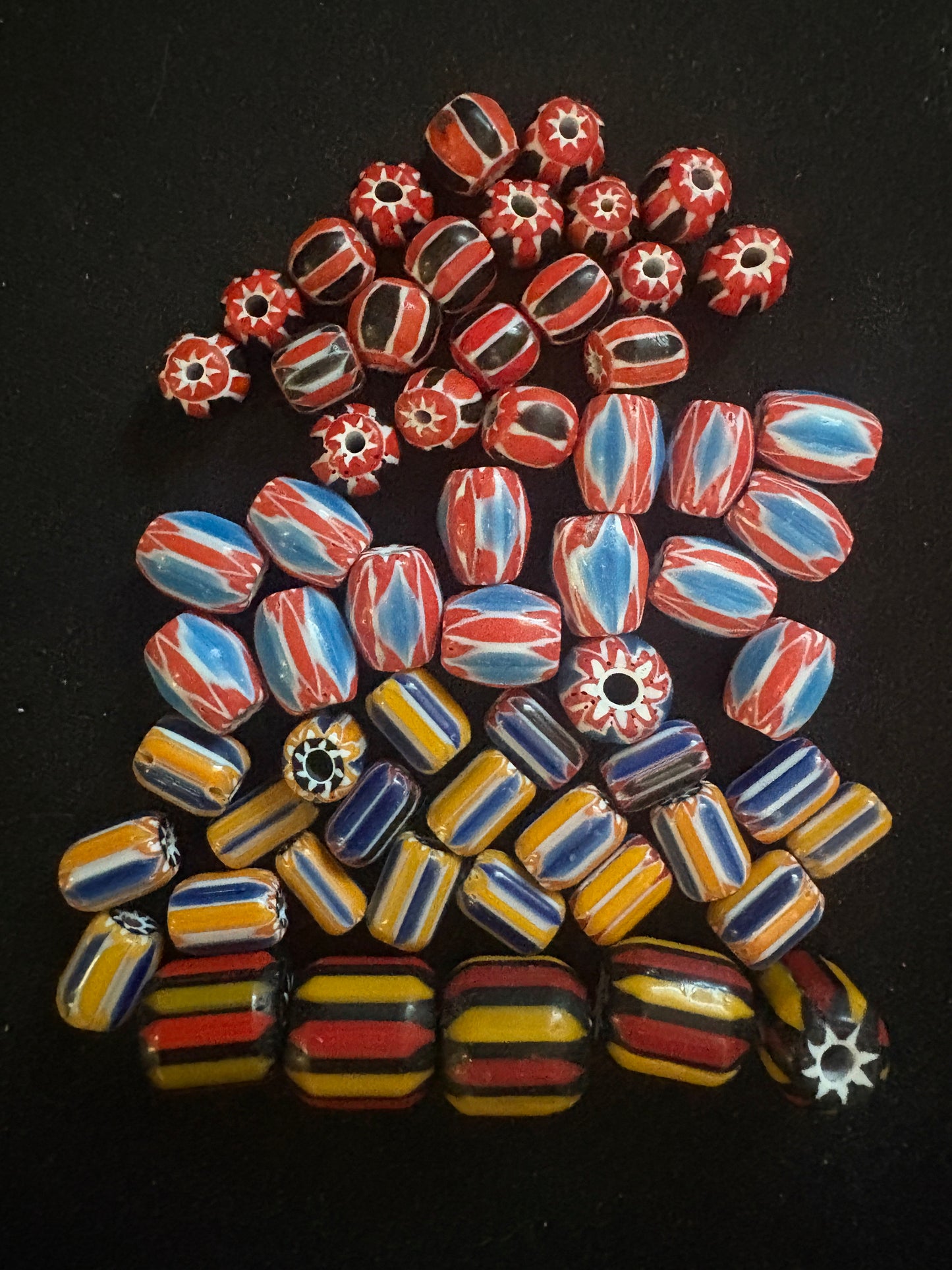 LOT - Chevron glass beads -60 Brown Native American Beads 8-20mm (S12)
