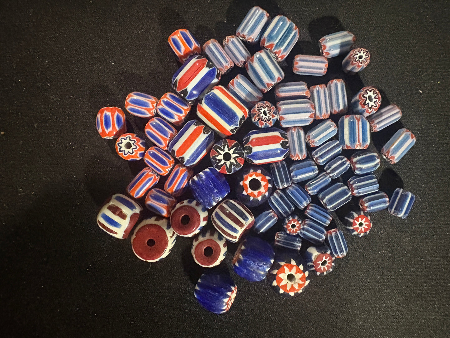 LOT - Chevron glass beads -60 Blue Native American Beads 8-18mm (S14)