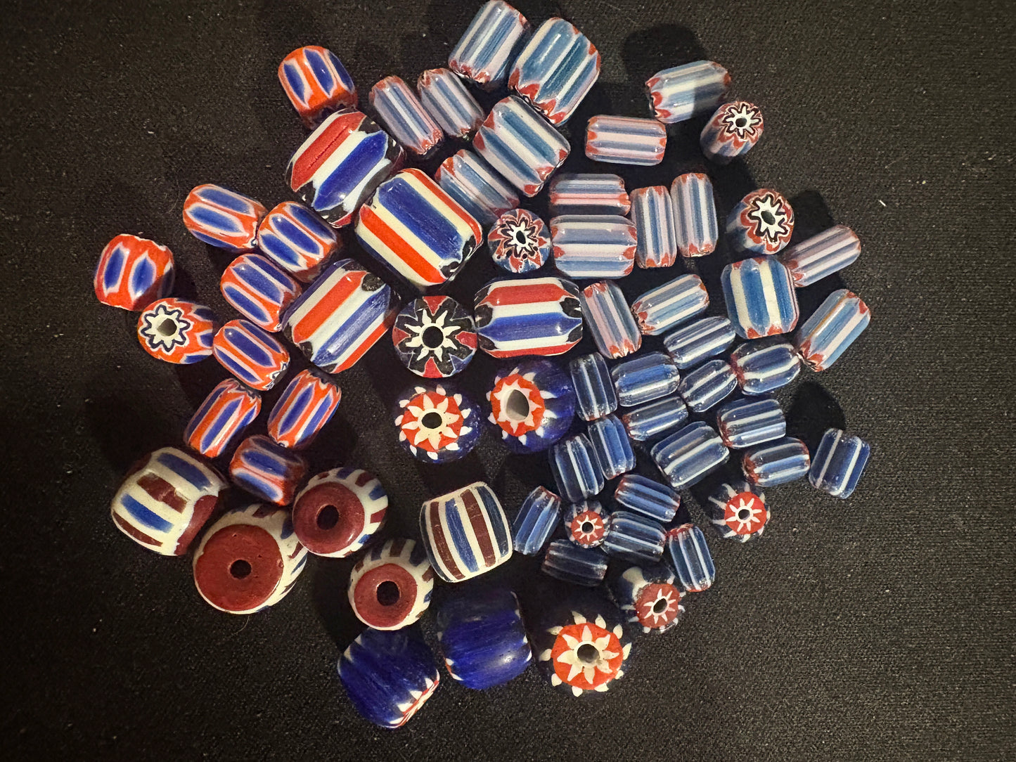 LOT - Chevron glass beads -60 Blue Native American Beads 8-18mm (S14)