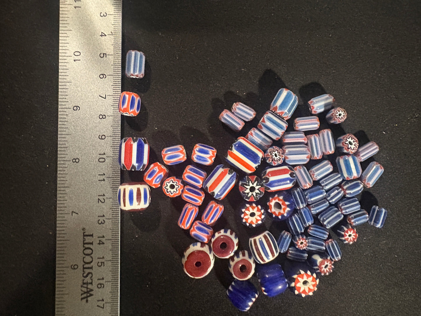 LOT - Chevron glass beads -60 Blue Native American Beads 8-18mm (S14)