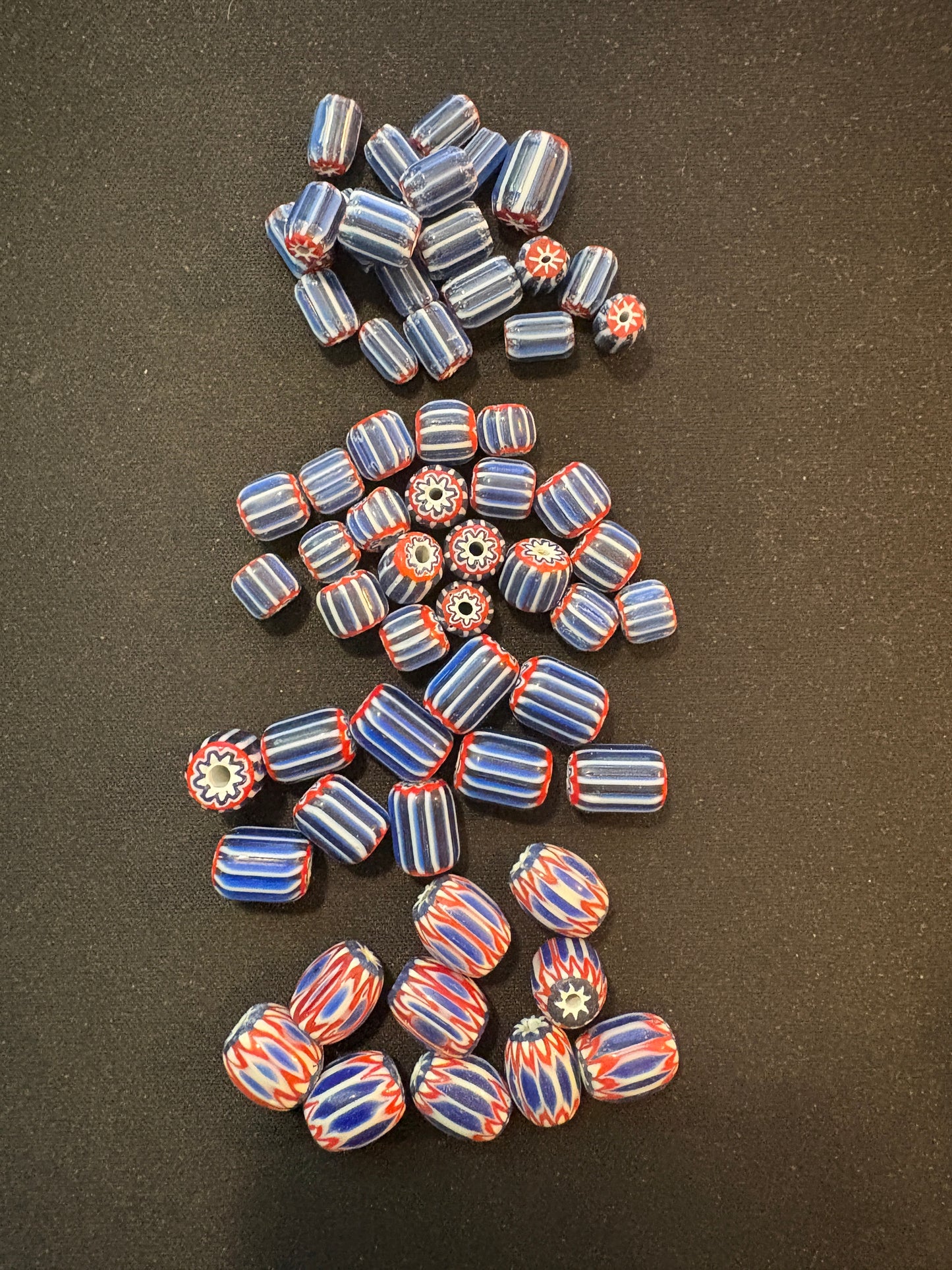 LOT - Chevron glass beads -60 Native American Trade Beads 8-12mm (S16)
