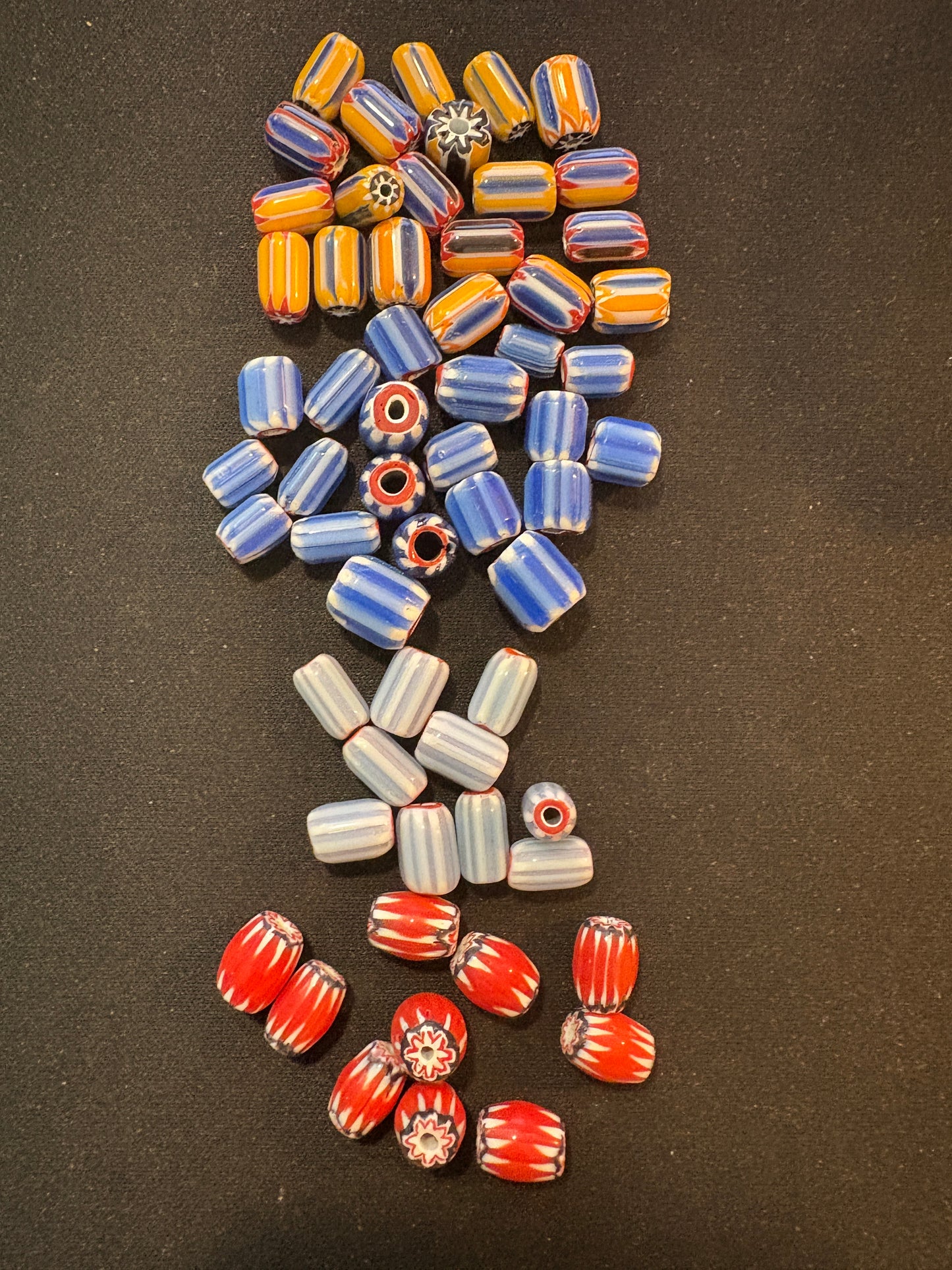 LOT - Chevron glass beads -60 Native American Trade Beads 8-12mm (S17)