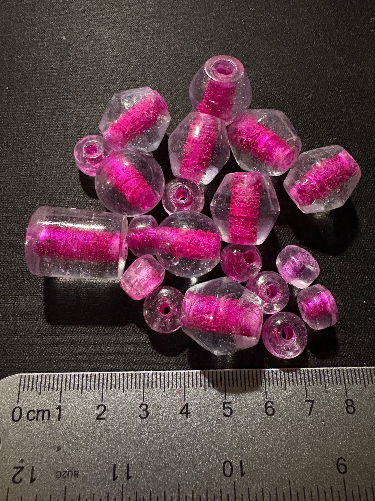 20 Magenta Red glass beads (S111)- Fancy Rare Art Deco Furnace - 6-20mm