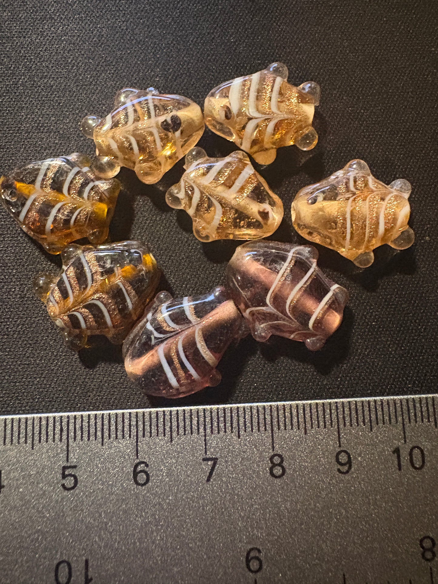 8 Brown transparent FISH Bead feather striped glass beads (S129) 20mm