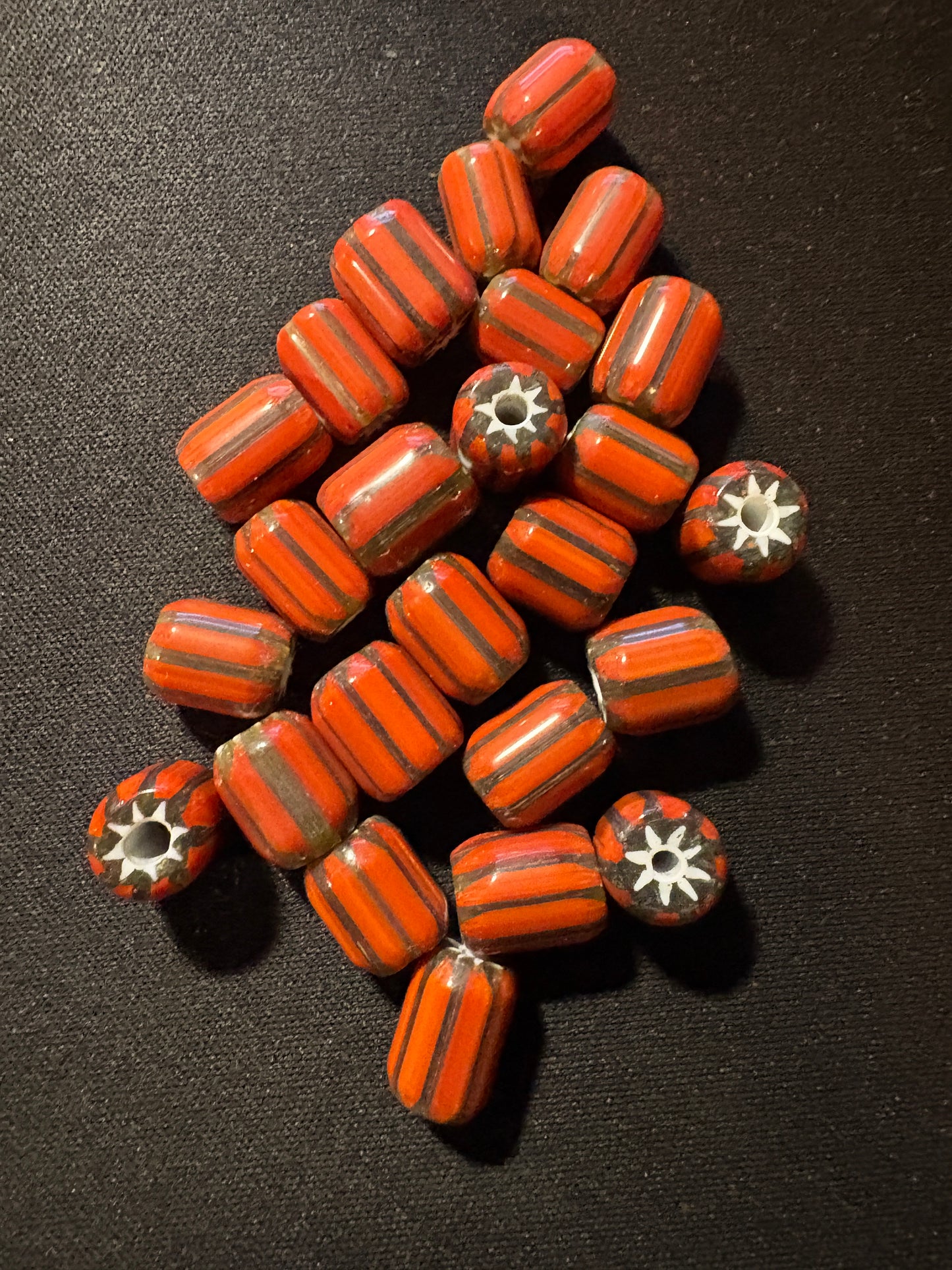 25 Chevrons striped glass beads (s177)- brown 10mm