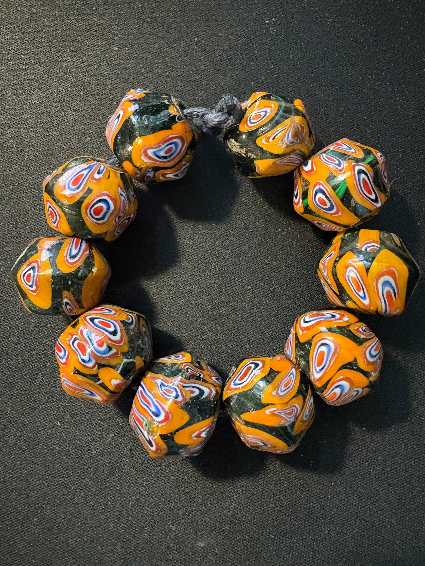 10 Millefiori glass trade beads - (S132) Handmade Indian Rare - 15mm