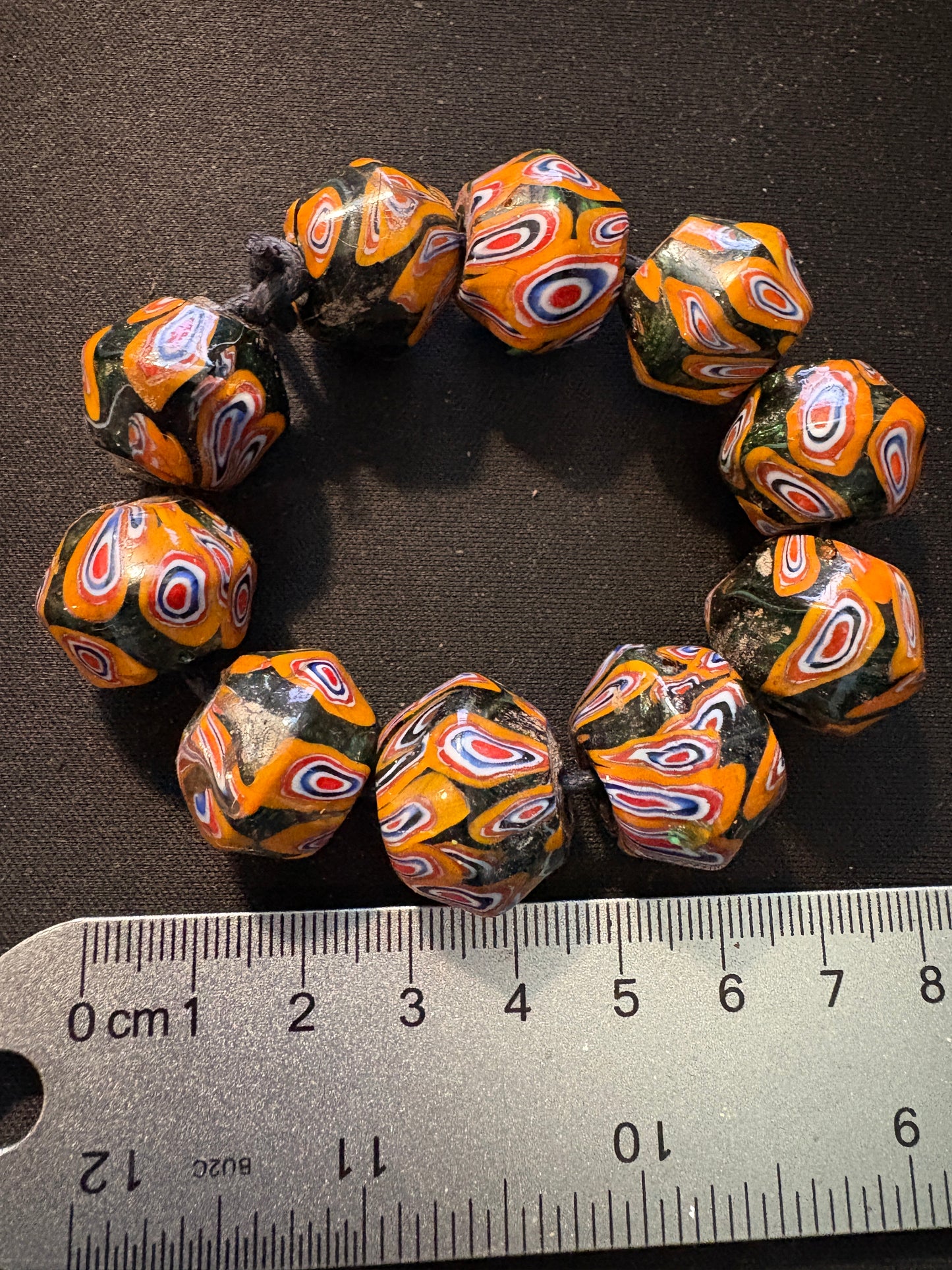 10 Millefiori glass trade beads - (S132) Handmade Indian Rare - 15mm