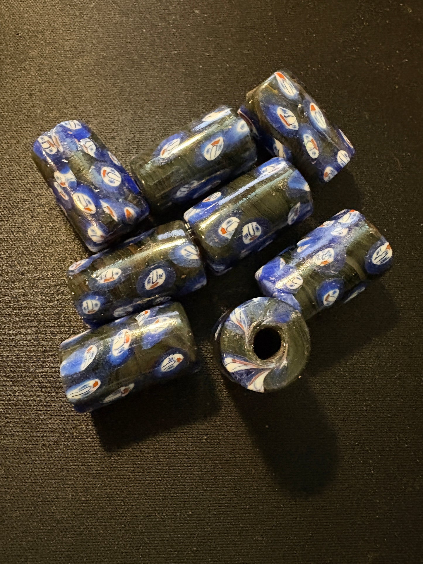 8 Millefiori glass face beads - (s133) Handmade Indian Rare - 25x15 mm