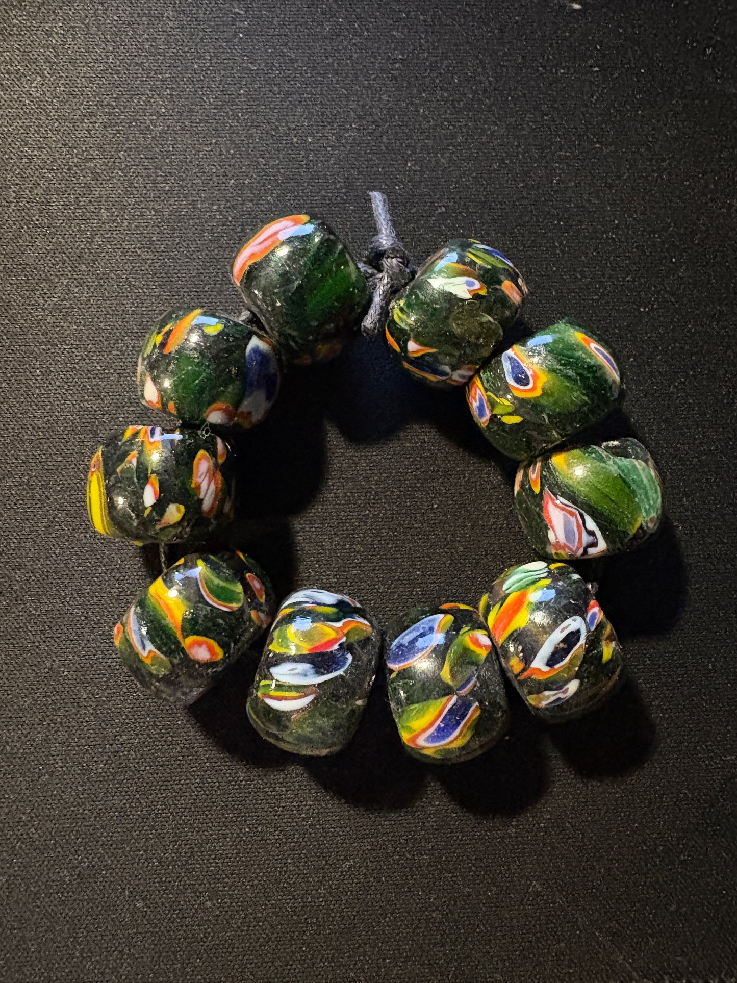 10 Millefiori glass trade beads - (S134) Handmade Indian Rare - 10x20mm