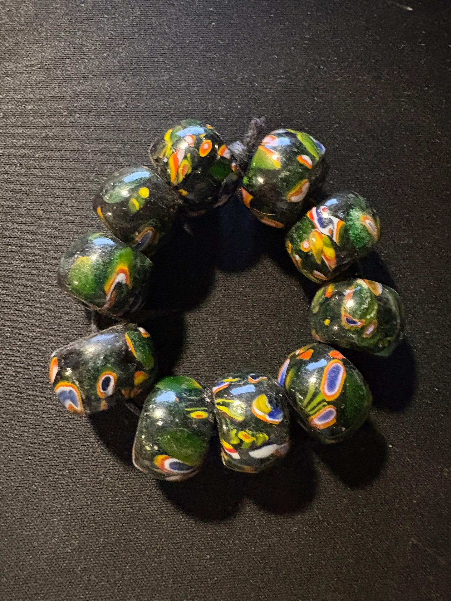10 Millefiori glass trade beads - (S134) Handmade Indian Rare - 10x20mm