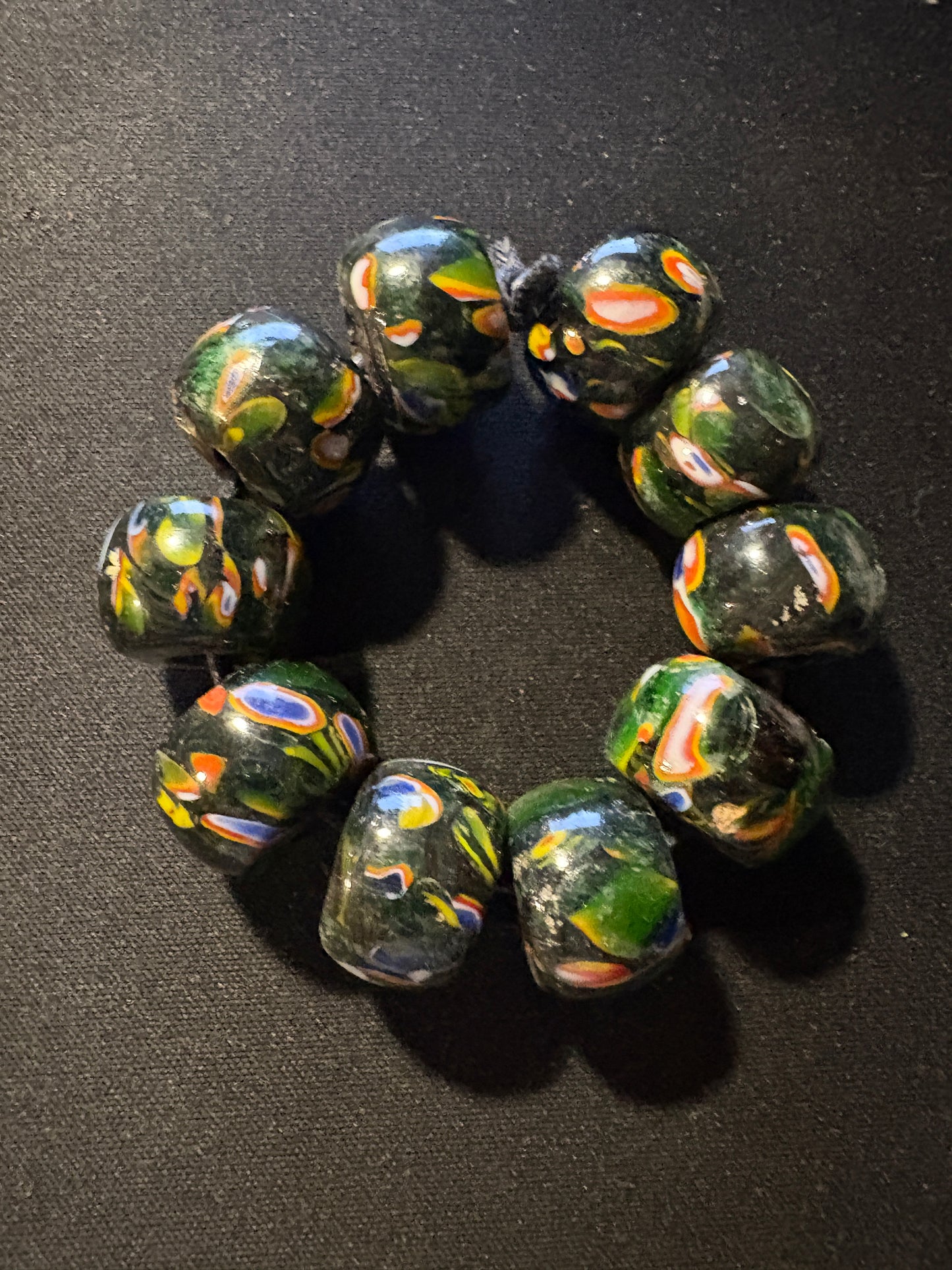 10 Millefiori glass trade beads - (S134) Handmade Indian Rare - 10x20mm