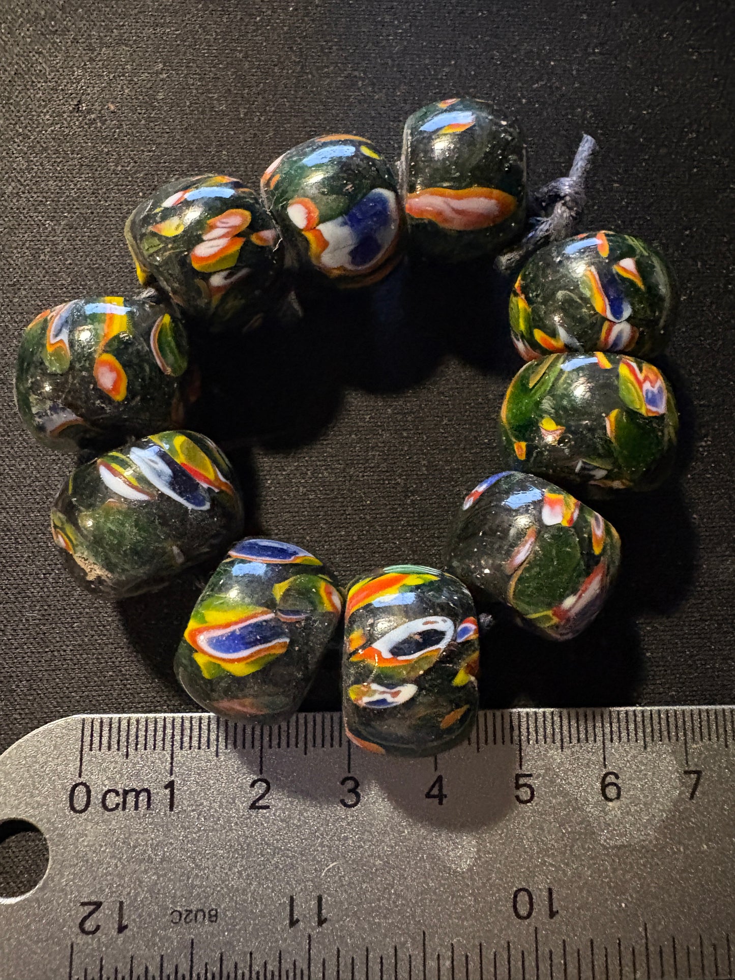 10 Millefiori glass trade beads - (S134) Handmade Indian Rare - 10x20mm