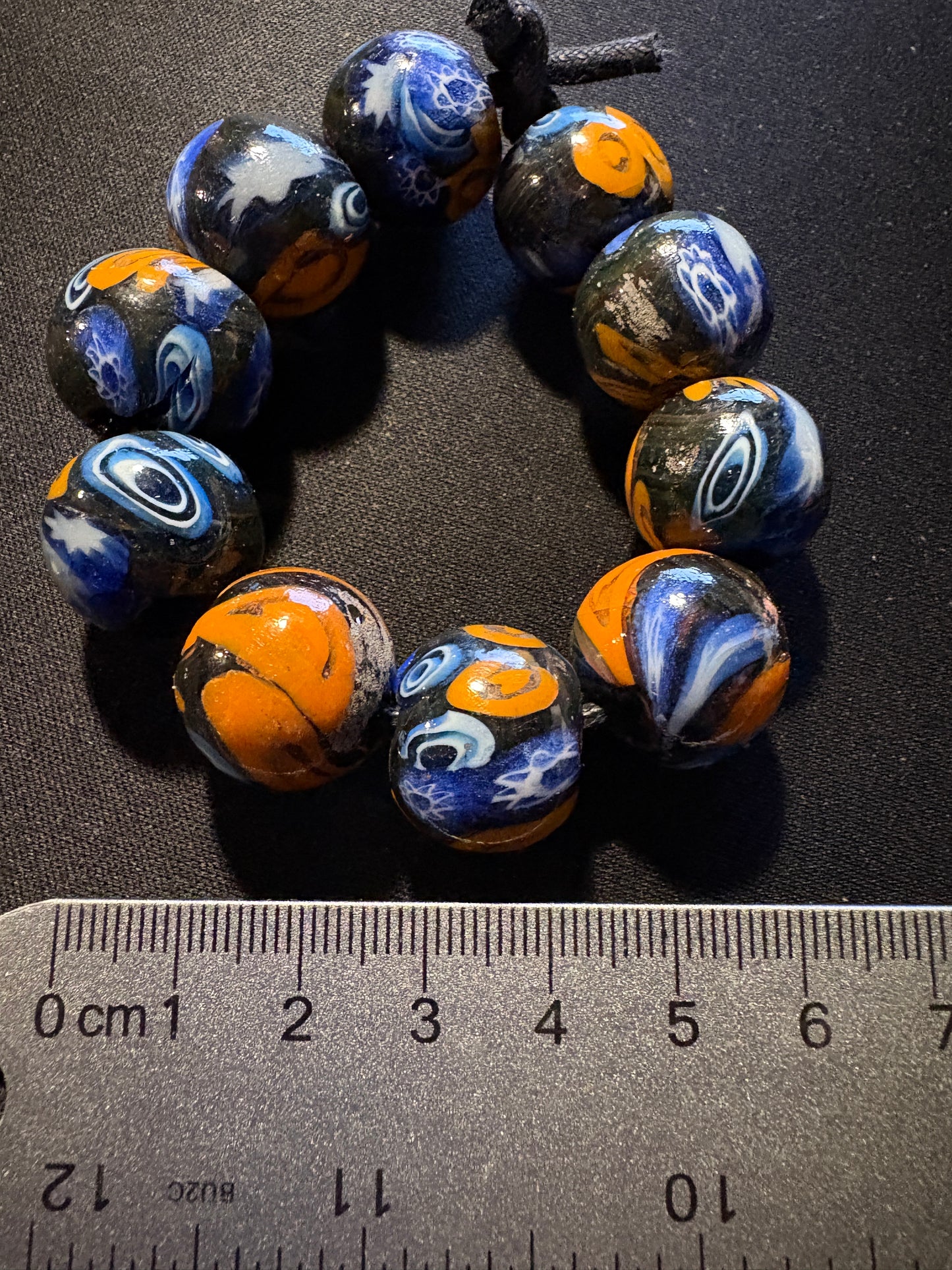 10 Millefiori glass trade beads - (S169) Handmade Indian Rare - 15x20mm