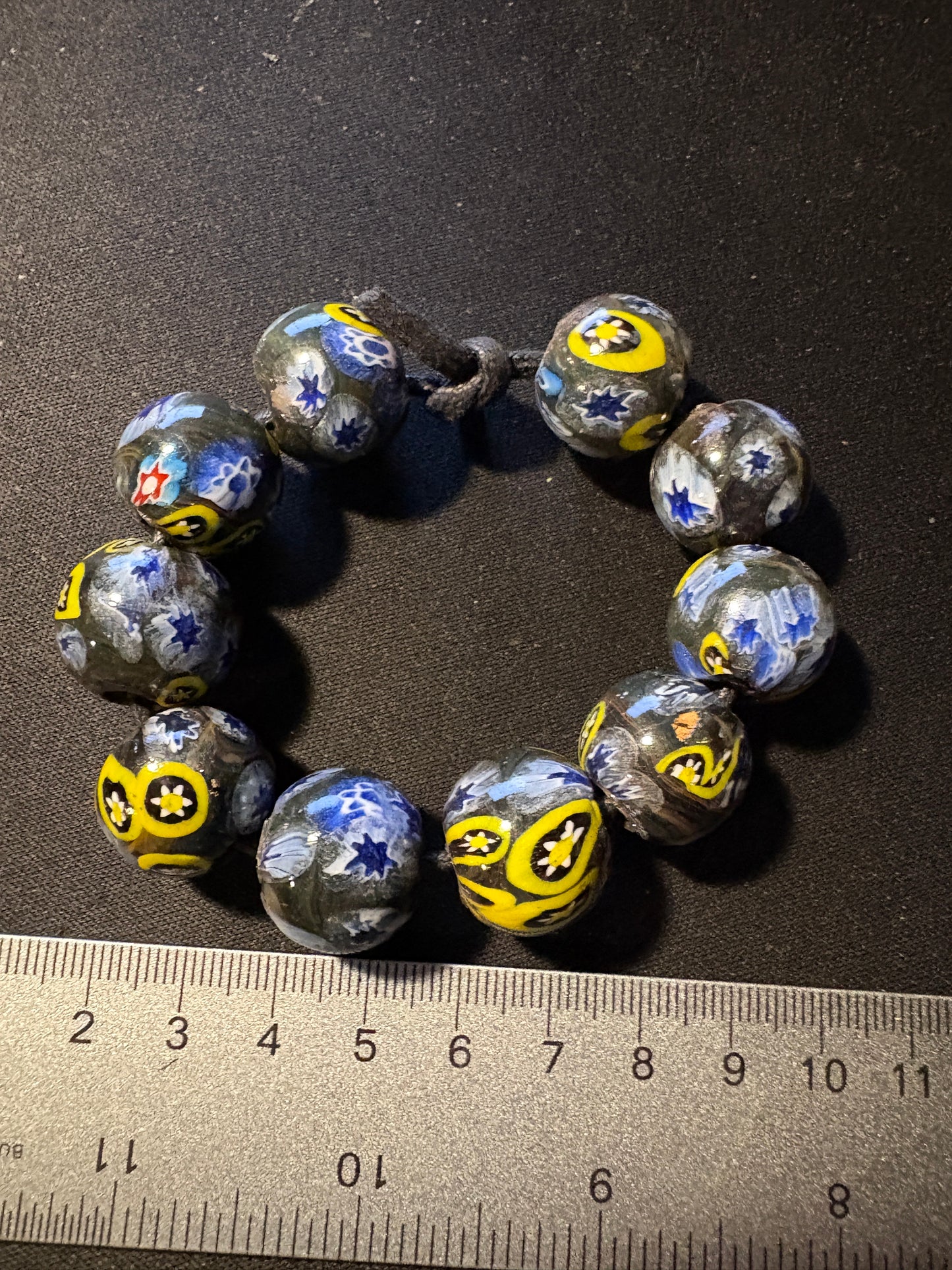 10 Millefiori glass trade beads - (S174) Handmade Indian Rare - 15mm