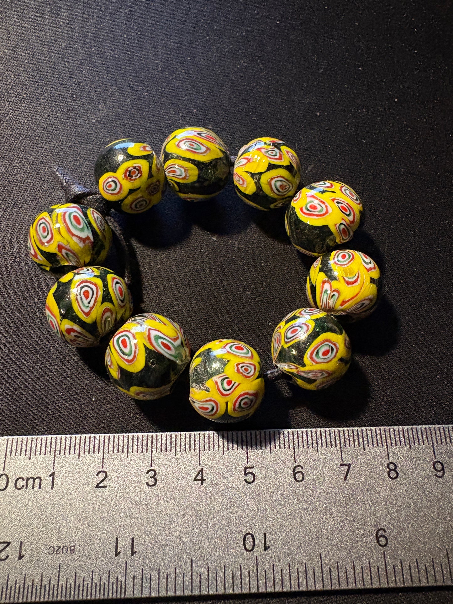 10 Millefiori glass trade beads - (S181) Handmade Indian Rare - 14mm