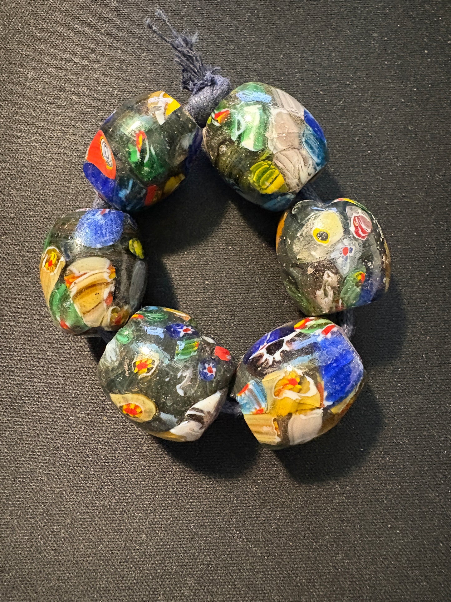 6 Millefiori glass trade beads - (S145) Handmade Rare - 22mm