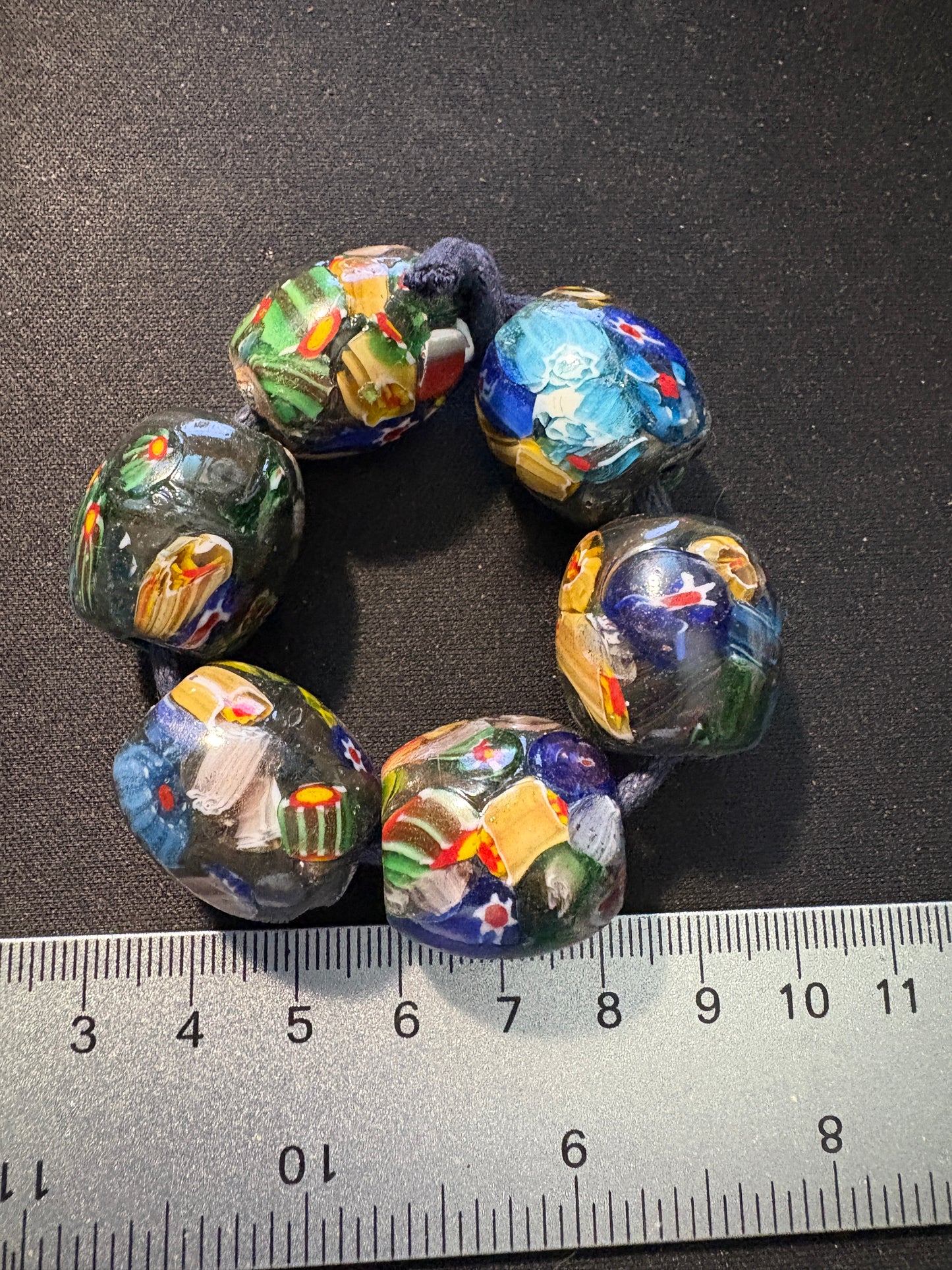 6 Millefiori glass trade beads - (S145) Handmade Rare - 22mm