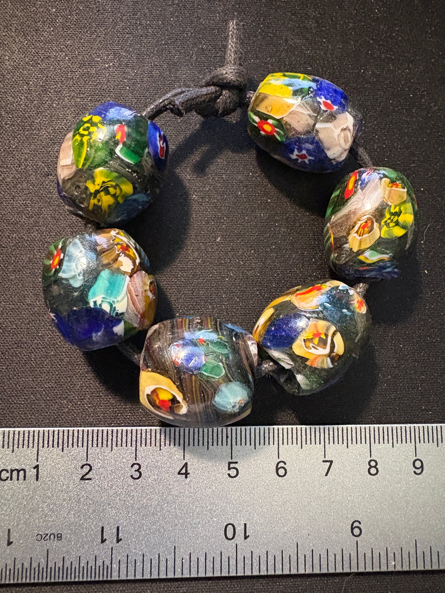 6 Millefiori glass trade beads - (S145) Handmade Rare - 22mm