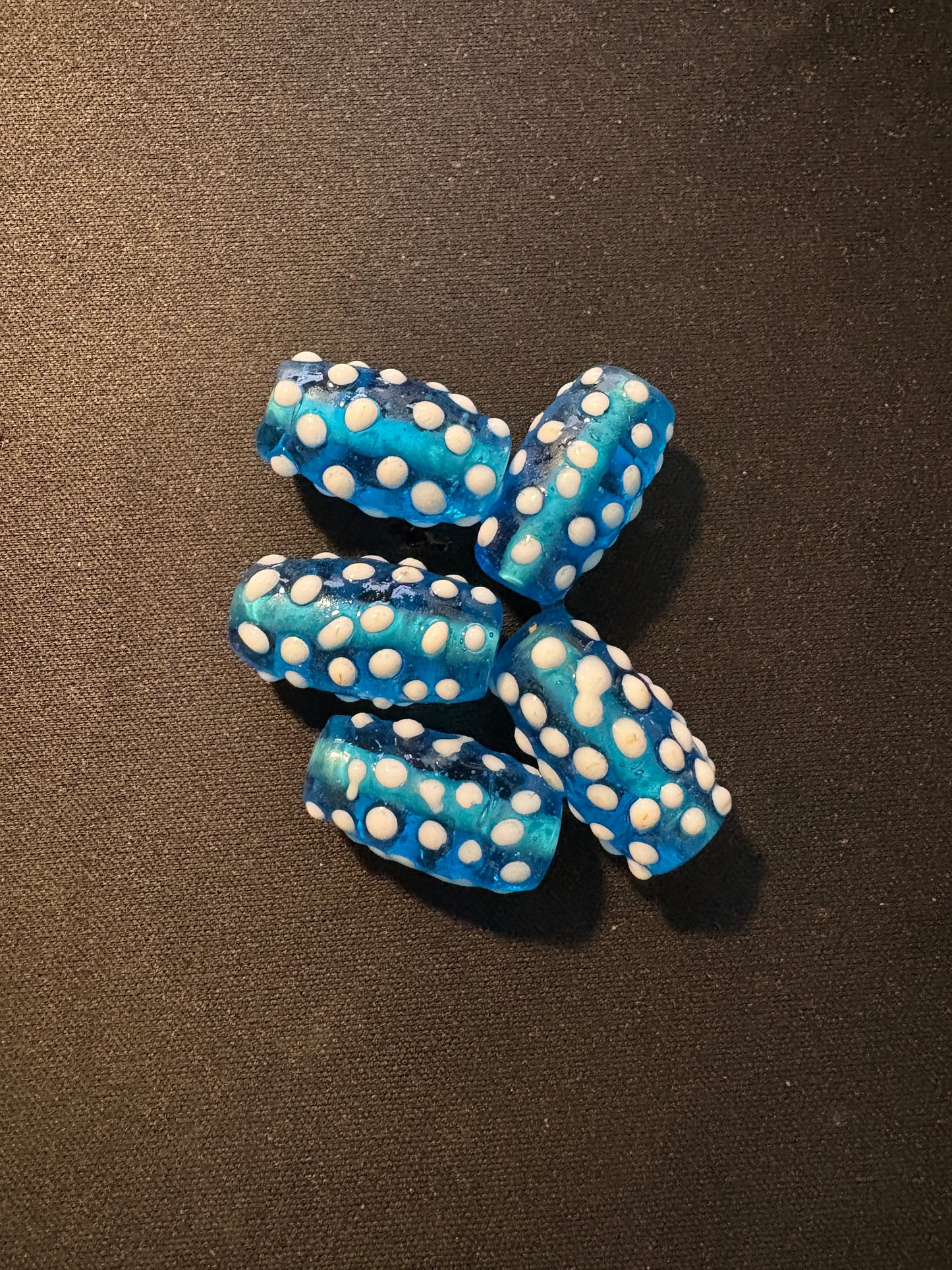 5 glass beads - (s139) Polka dot design Fancy blue- 22mm