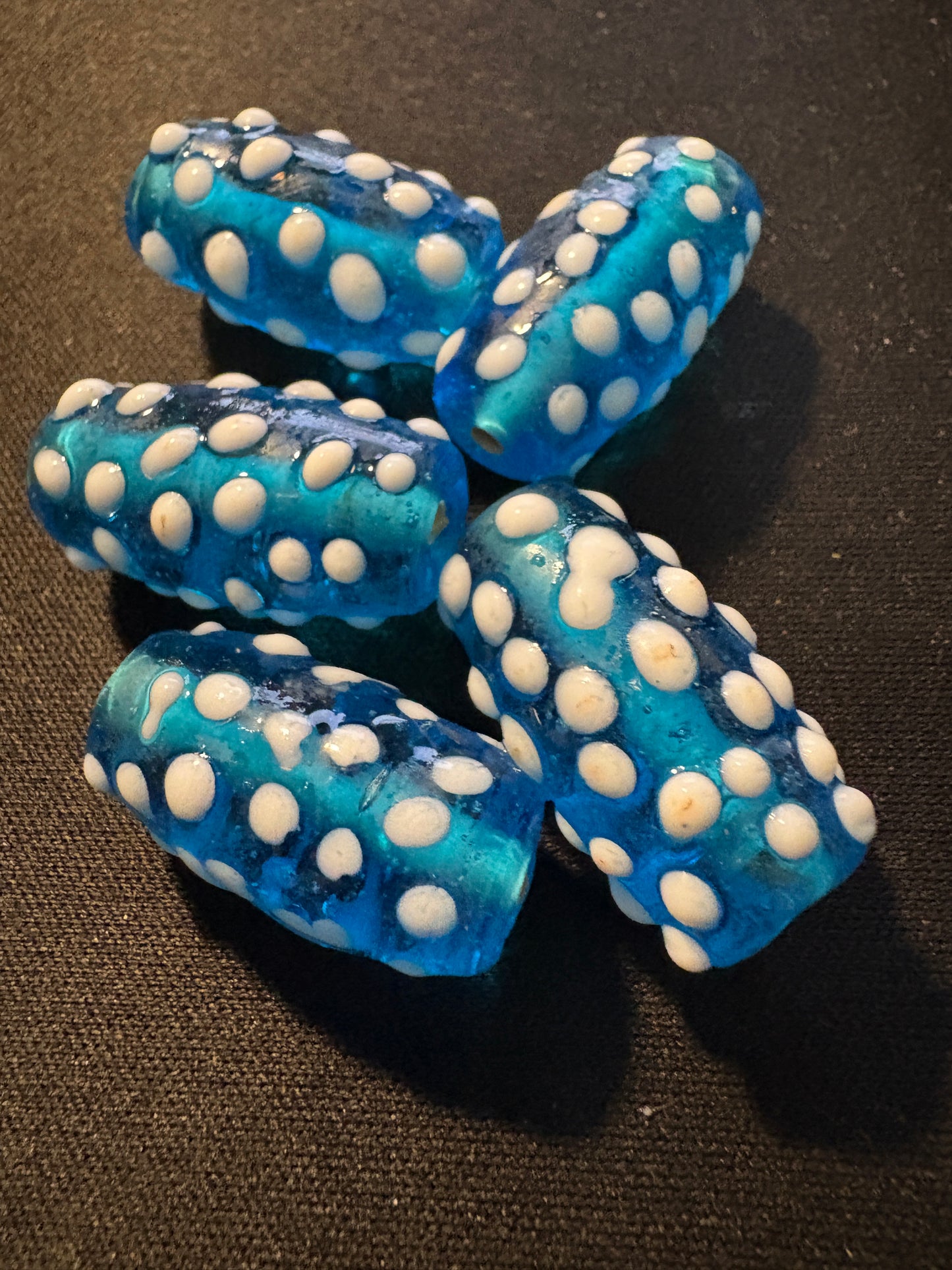 5 glass beads - (s139) Polka dot design Fancy blue- 22mm