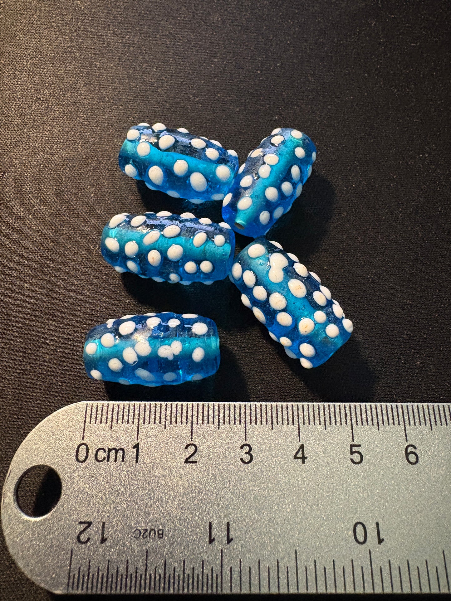 5 glass beads - (s139) Polka dot design Fancy blue- 22mm