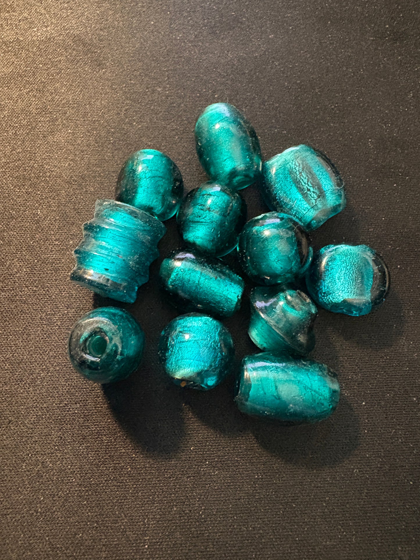 12 Large Turquoise Glass Beads, Lamp Work, Furnace Beads lg Hole (S141) ~20mm