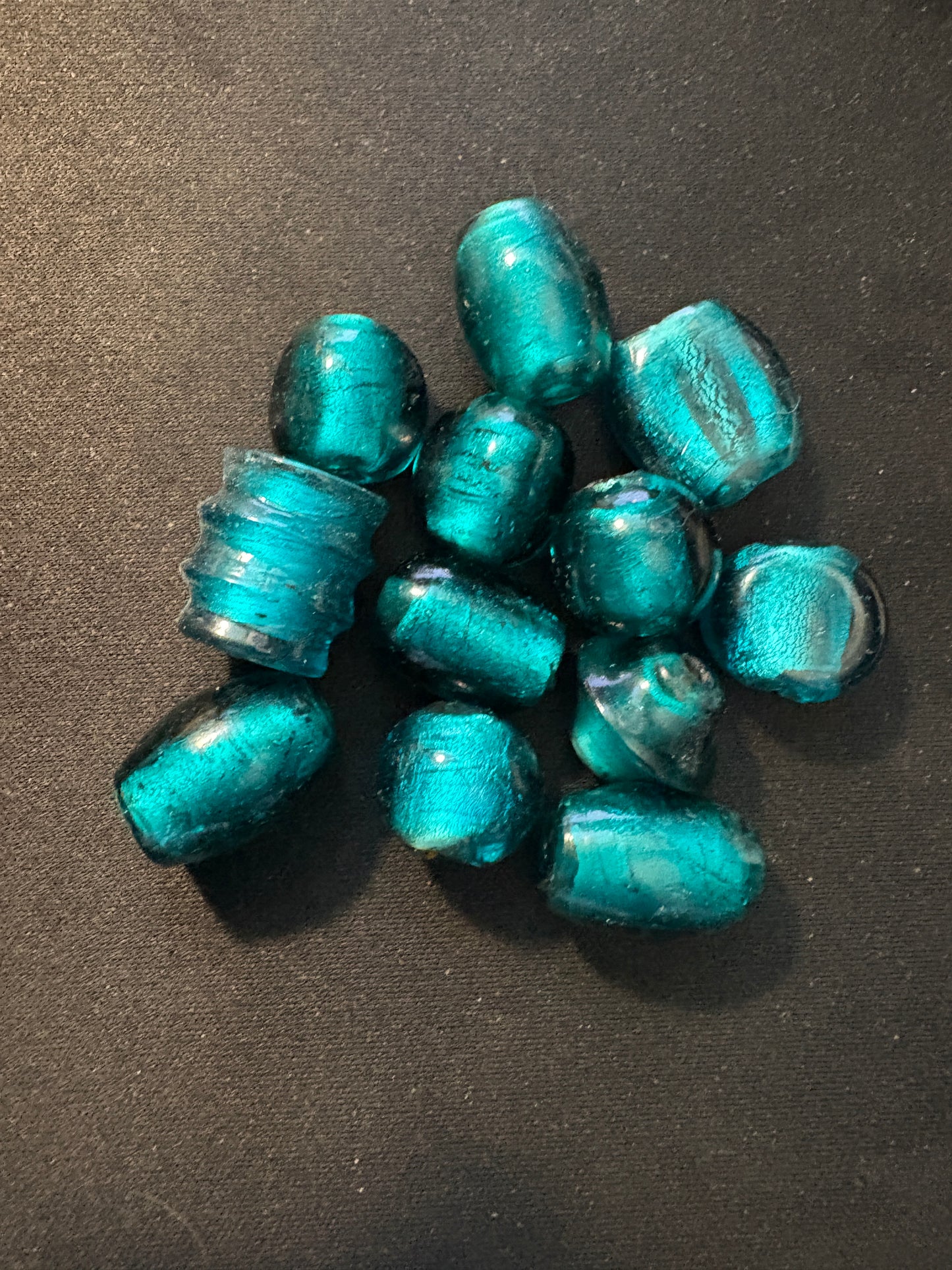 12 Large Turquoise Glass Beads, Lamp Work, Furnace Beads lg Hole (S141) ~20mm