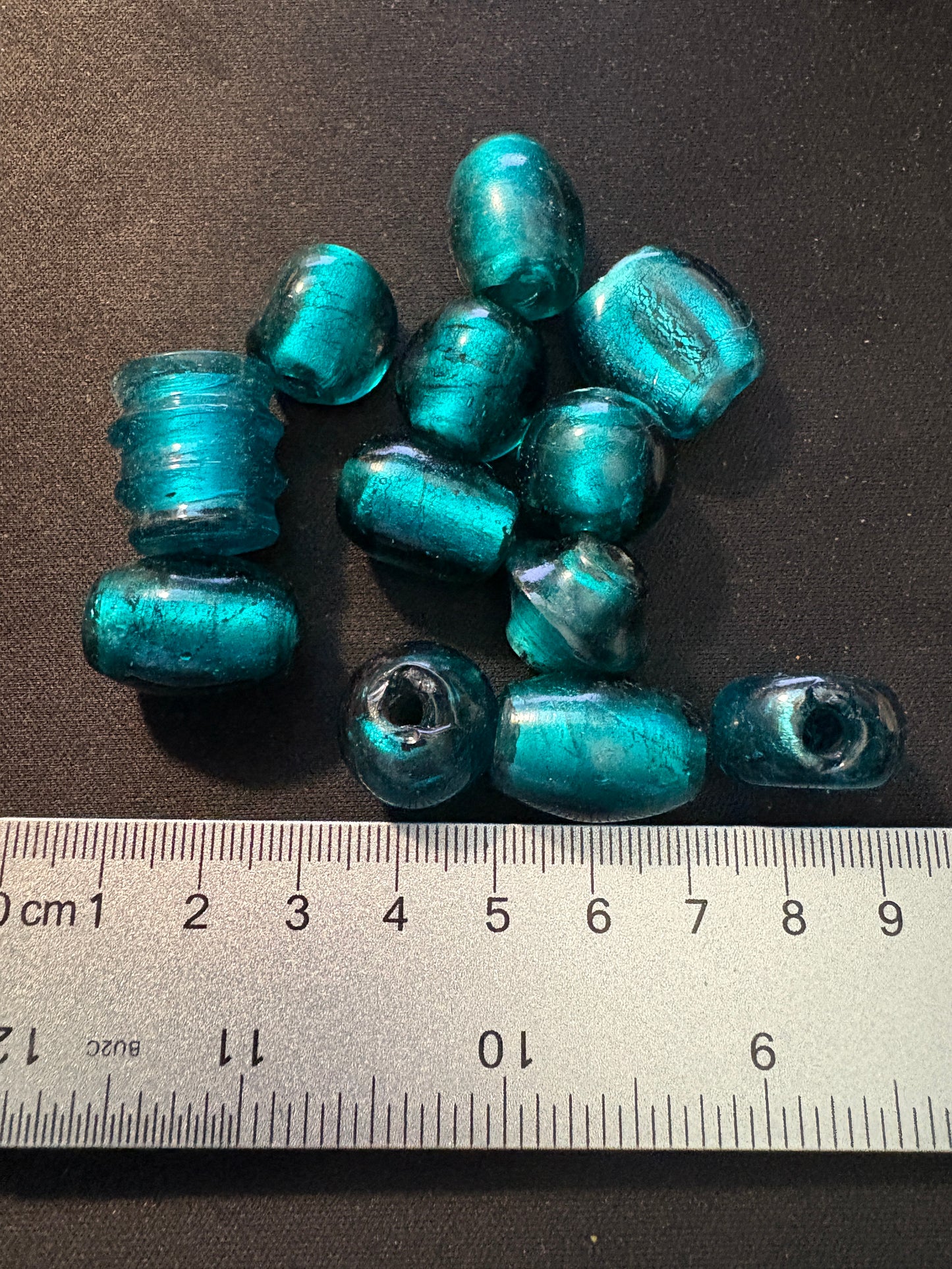 12 Large Turquoise Glass Beads, Lamp Work, Furnace Beads lg Hole (S141) ~20mm