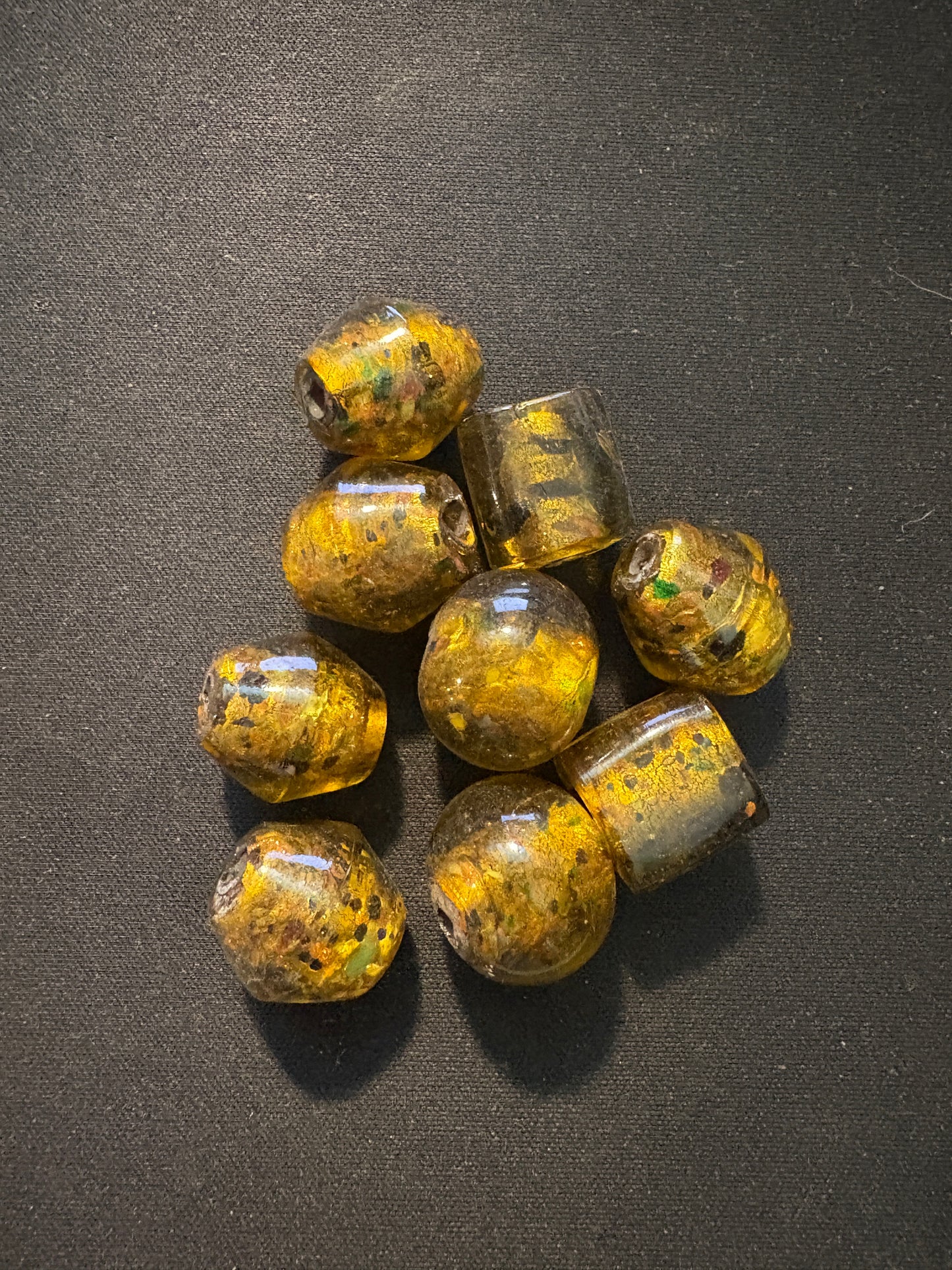 9 Lg Amber glass beads (S158)- furnace beads- 15-18mm