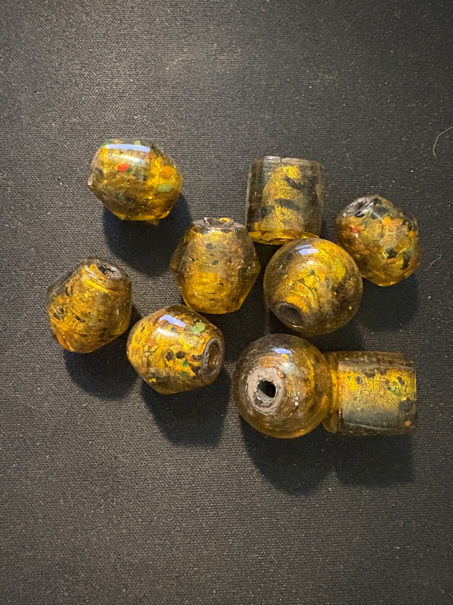 9 Lg Amber glass beads (S158)- furnace beads- 15-18mm