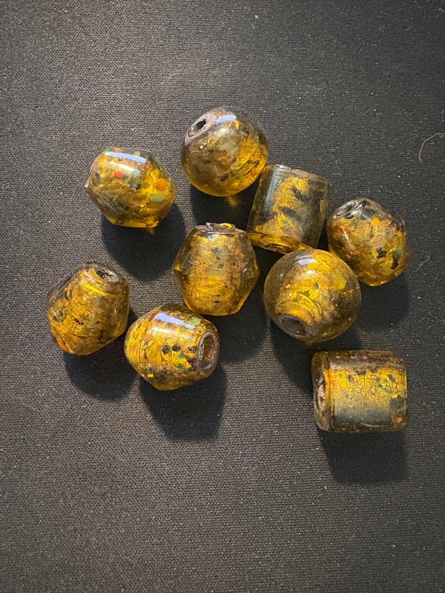 9 Lg Amber glass beads (S158)- furnace beads- 15-18mm