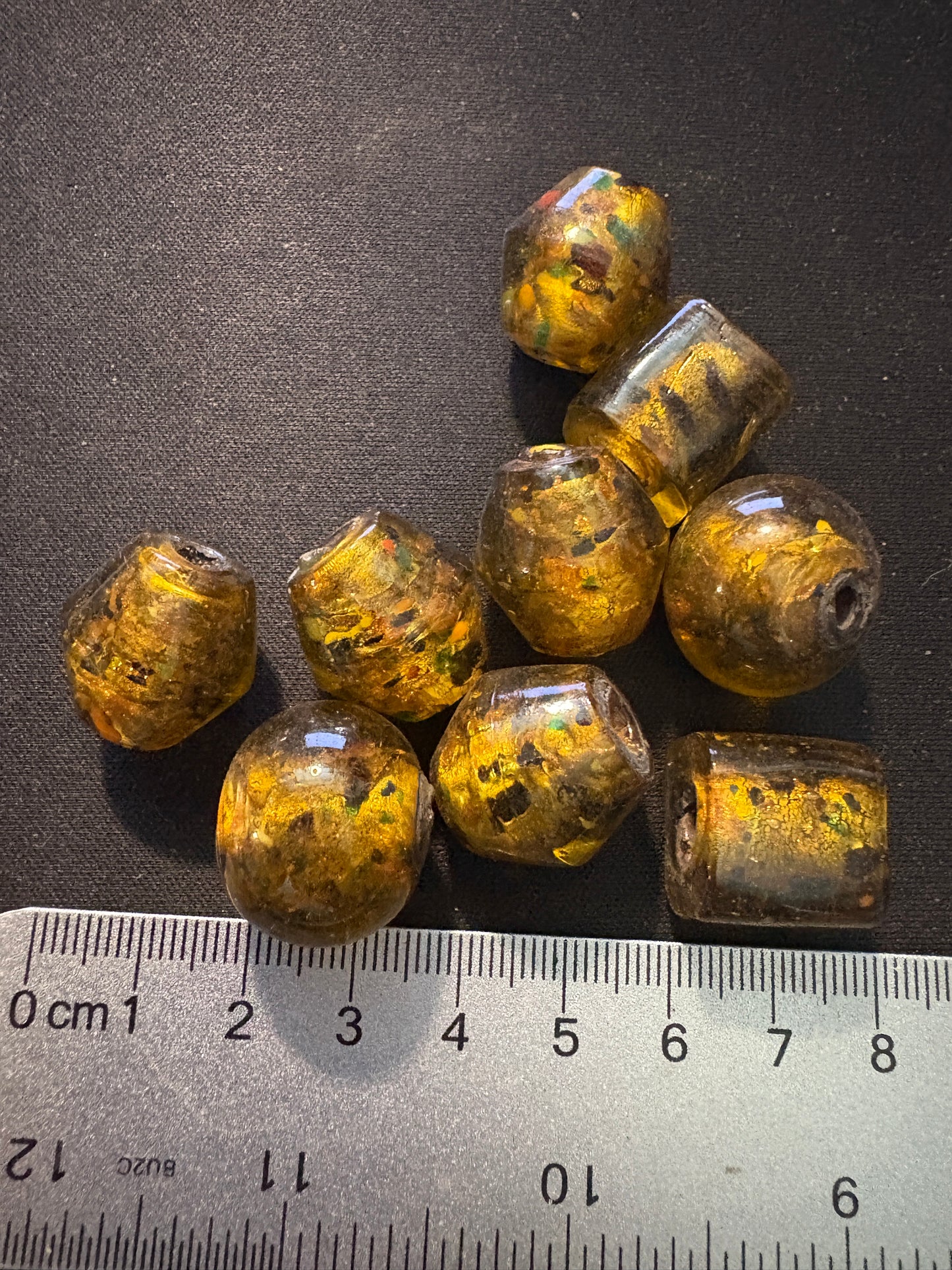 9 Lg Amber glass beads (S158)- furnace beads- 15-18mm