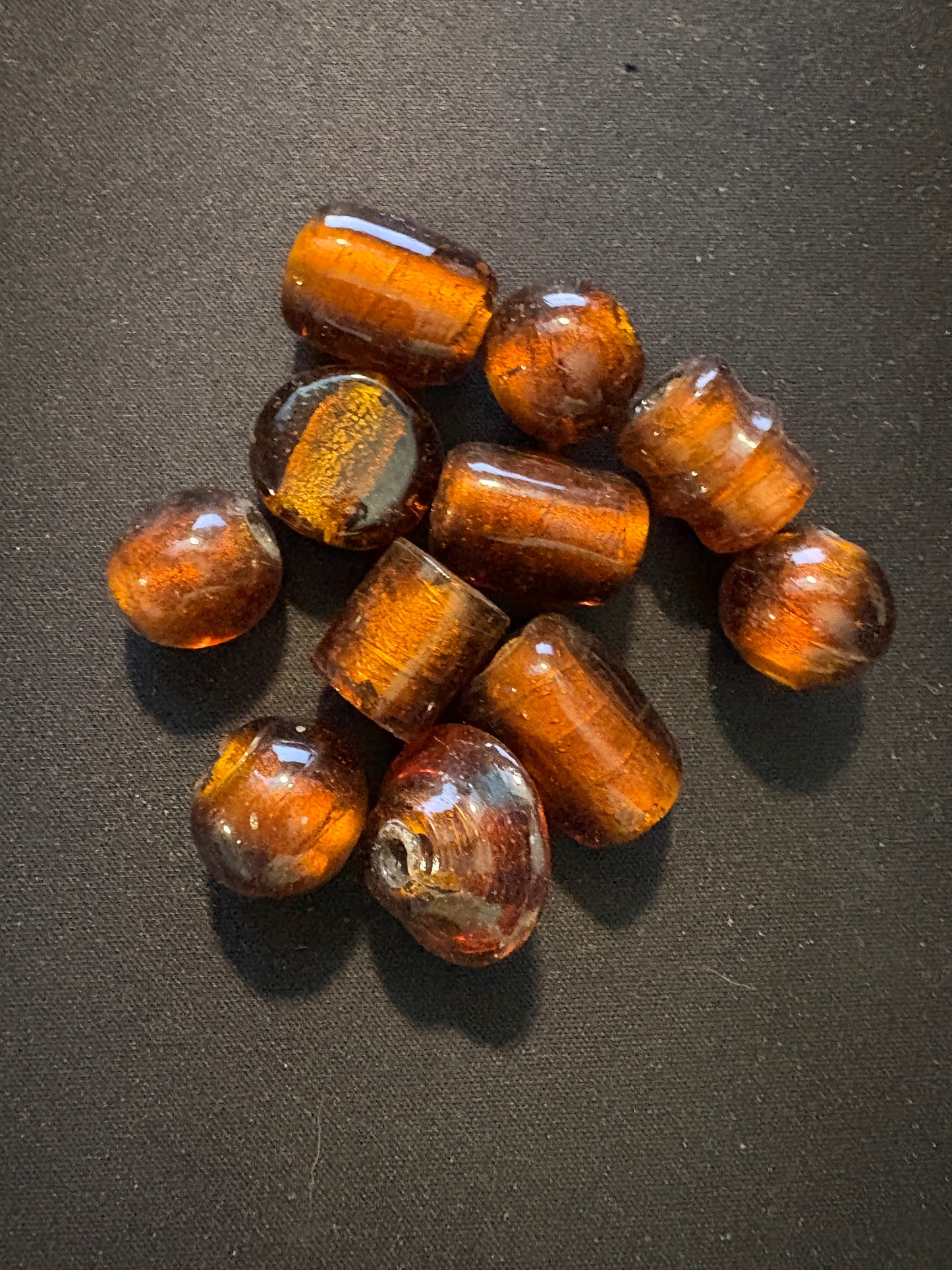 9 Lg Amber glass beads (S185)- furnace beads- 20mm