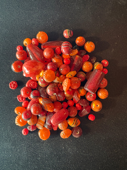 100g Glass beads (S1292)- Red glass beads- 5-12mm