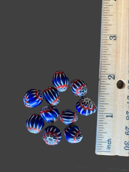 Chevron - Style Vintage Indian Glass Beads - 10 Handmade Fancy Beads [BJ0043]