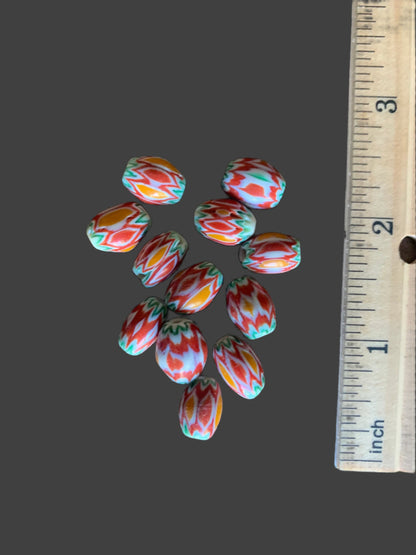 Chevron - Style Vintage Indian Glass Beads - 12 Handmade Fancy Beads [BJ0044]