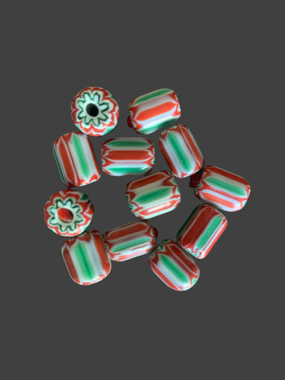 Chevron - Style Vintage Indian Glass Beads - 12 Handmade Fancy Beads [BJ0045]