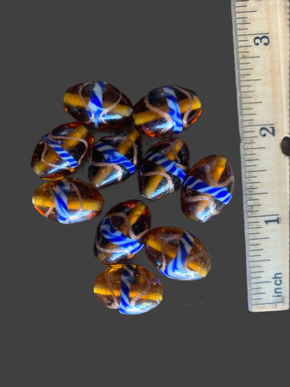 10 Authentic Indian Foil Yellow/Blue/White Beads [BJ0046]