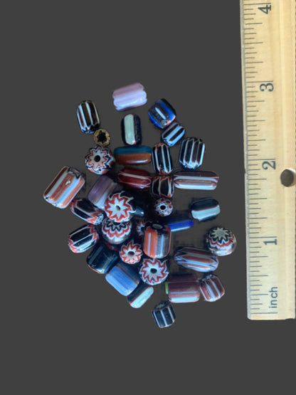 Chevron - Style Vintage Indian Glass Beads - 35 Handmade Fancy Beads [BJ0050]