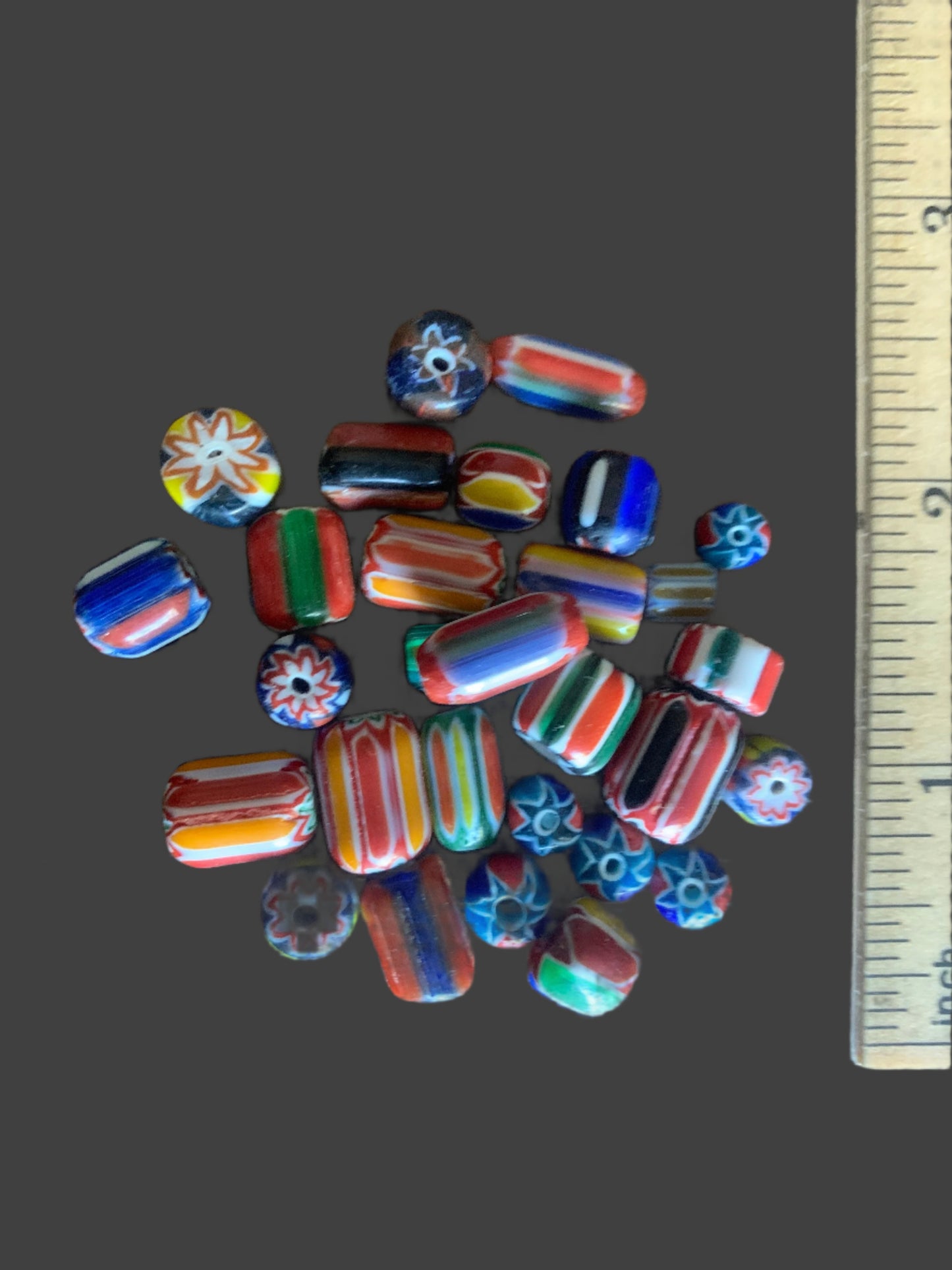 Chevron - Style Vintage Indian Glass Beads - 29 Handmade Fancy Beads [BJ0053]