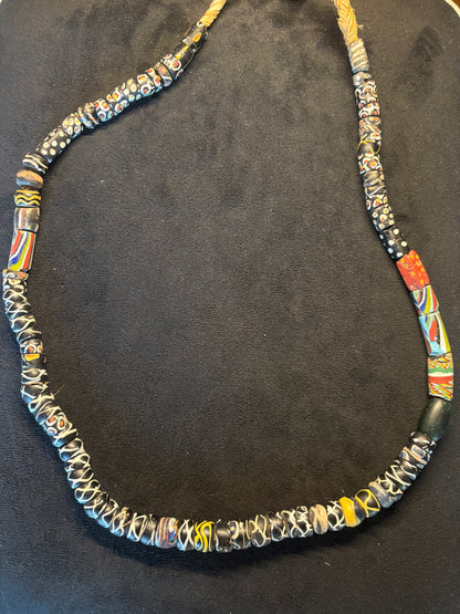 Antique Authentic African Trade Bead Necklace - Rattlesnake Beads 30" [BR0006)