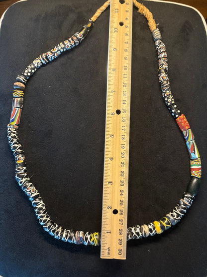 Antique Authentic African Trade Bead Necklace - Rattlesnake Beads 30" [BR0006)