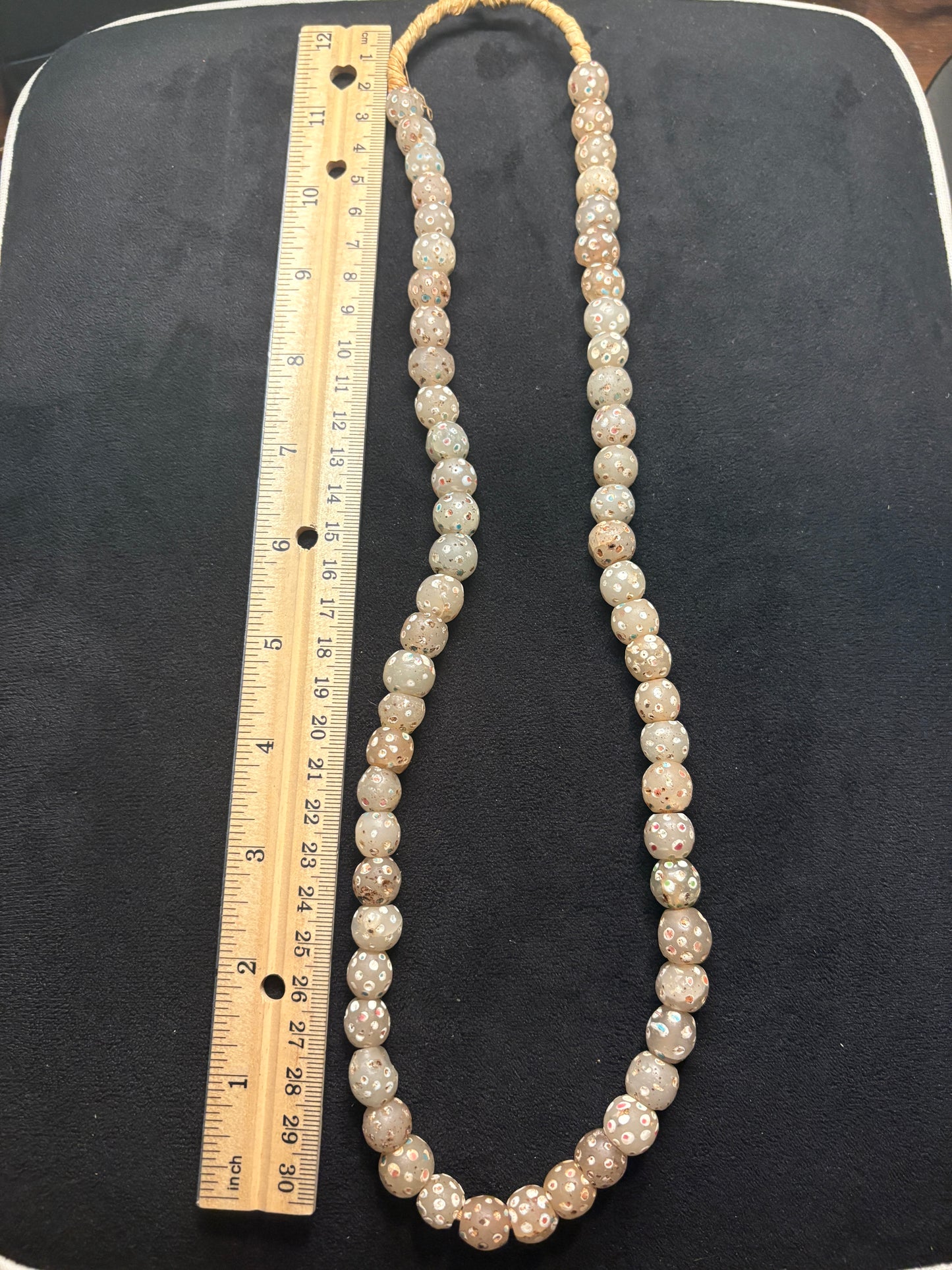 Antique Authentic African Trade Bead Necklace - Polka dot Ghost Beads 26" [BR0007]