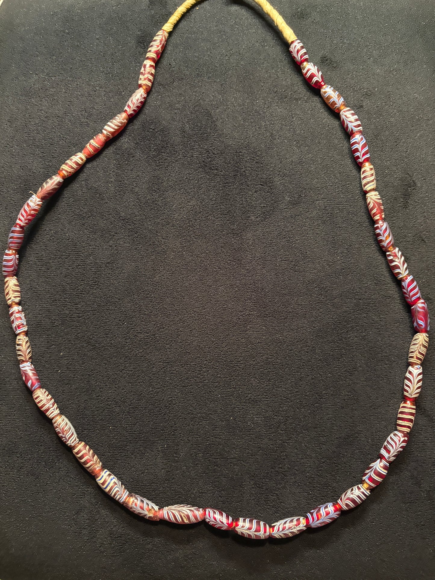 Antique Venetian African Trade Bead Necklace - Red Feather Beads 29" [BR0010)