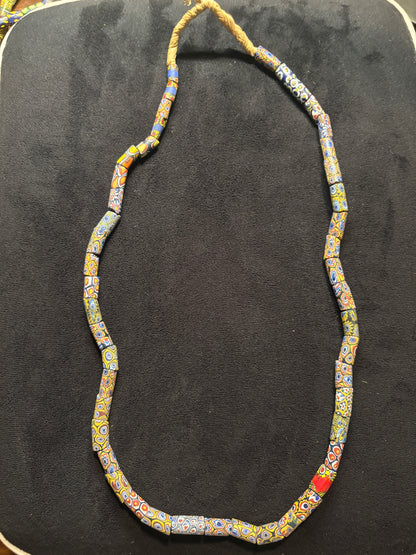 Antique Venetian African Trade Bead Necklace - Millefiori Beads 28" [BR0013)