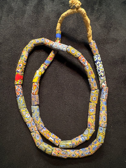 Antique Venetian African Trade Bead Necklace - Millefiori Beads 28" [BR0013)