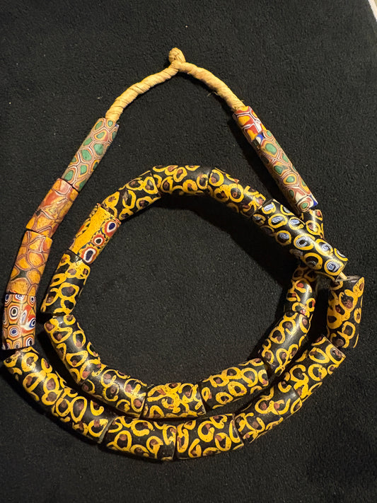 Antique Venetian African Trade Bead Necklace - Fried Egg Fancy Beads 26" (BR0030)