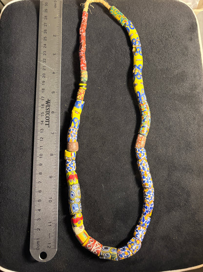 Antique Venetian African Trade Bead Necklace - Millefiori Beads 25" (BR0033)